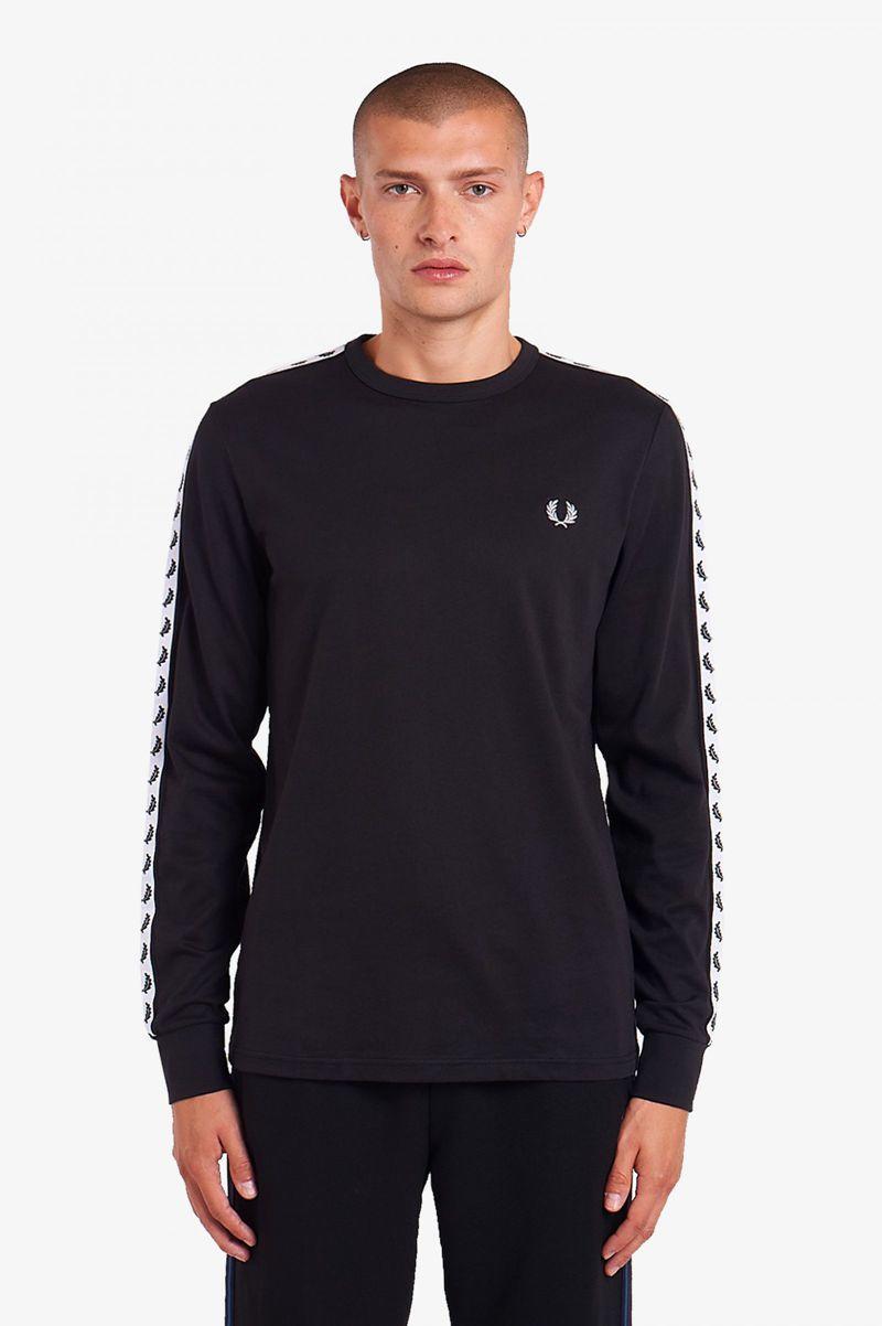 Black Fred Perry Taped Long Sleeve Men's T Shirts | PH 1775OKIR